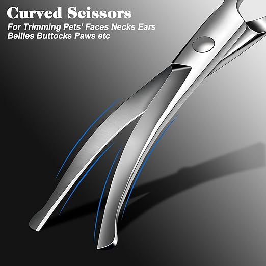 R0BTECH Professional 4 in 1 Dog & Cat Grooming Scissors Kit with Safety Round Tips,Sharp & Durable,Dog Shears for Grooming - Includes Straight, Curved, Thinning Scissors and Comb - Premium Pet Supplies