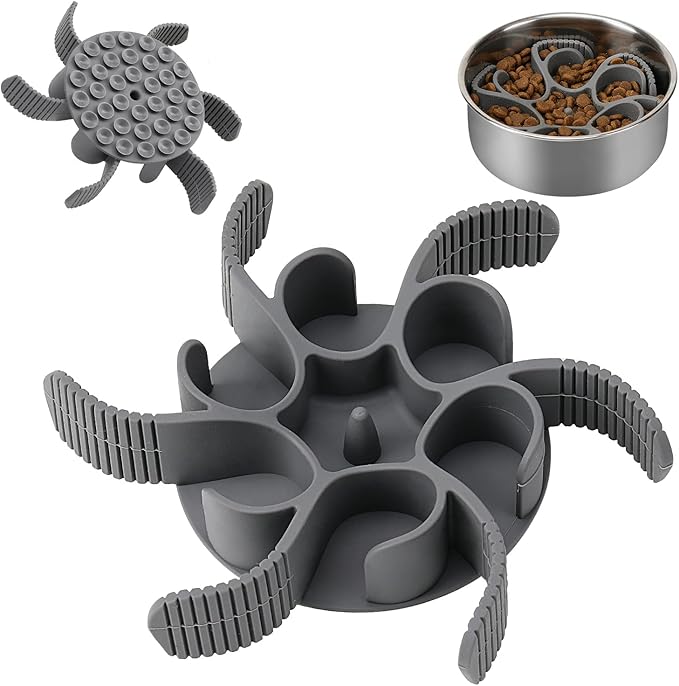 R0BTECH Dog Slow Feeder Bowls Silicone Spiral Pet Food Feeder Insert to Slow Down Eating for Large Medium Small Breed Dogs Perfect with Stainless Steel Glass Ceramic Pet Bowls (Grey)