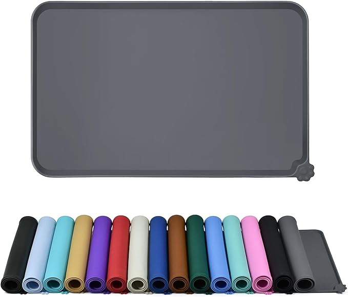 R0BTECH Silicone Pet Feeding Mat - Waterproof & Non-Slip Dog Cat Placemat | High Raised Edges Prevent Food & Water Spills to Protect Floors, Easy to Clean, Fit for Dog Cat Bowls