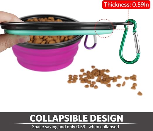 R0BTECH Collapsible Dog Bowl for Travel (12oz), 6 Pack Portable Pet Bowl with Carabiners, Foldable, Expandable