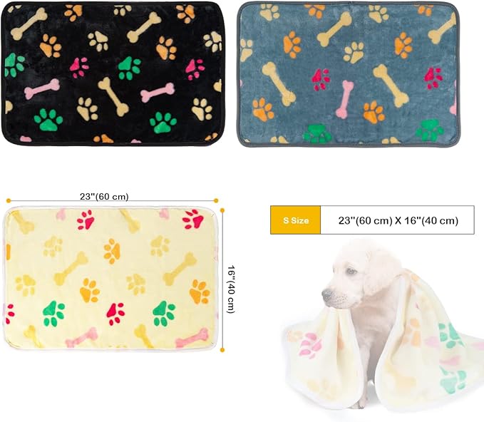 R0BTECH 1 Pack 3 Dog Blankets, Soft Fluffy Fleece Pet Blanket Warm Sleep Mat Paw Print Design Puppy Kitten Throw Blankets Doggy Blanket for Dogs