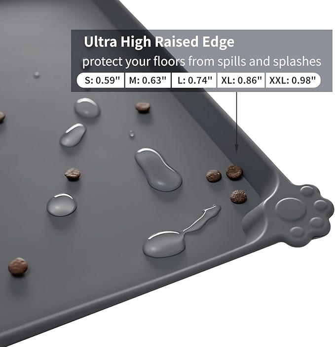 R0BTECH Silicone Pet Feeding Mat - Waterproof & Non-Slip Dog Cat Placemat | High Raised Edges Prevent Food & Water Spills to Protect Floors, Easy to Clean, Fit for Dog Cat Bowls