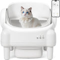 R0BTECH Self Cleaning Litter Box,Open Top Automatic Litter Box with App Control for Multiple Cats, Safety Sensors Protection, Odor Control Includes 2 roll Liners,Large Waste Bin, Cream White