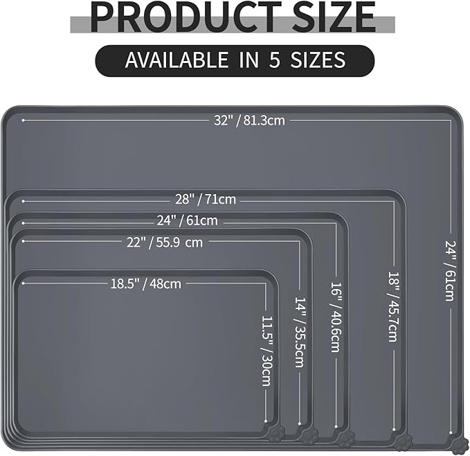 R0BTECH Silicone Pet Feeding Mat - Waterproof & Non-Slip Dog Cat Placemat | High Raised Edges Prevent Food & Water Spills to Protect Floors, Easy to Clean, Fit for Dog Cat Bowls