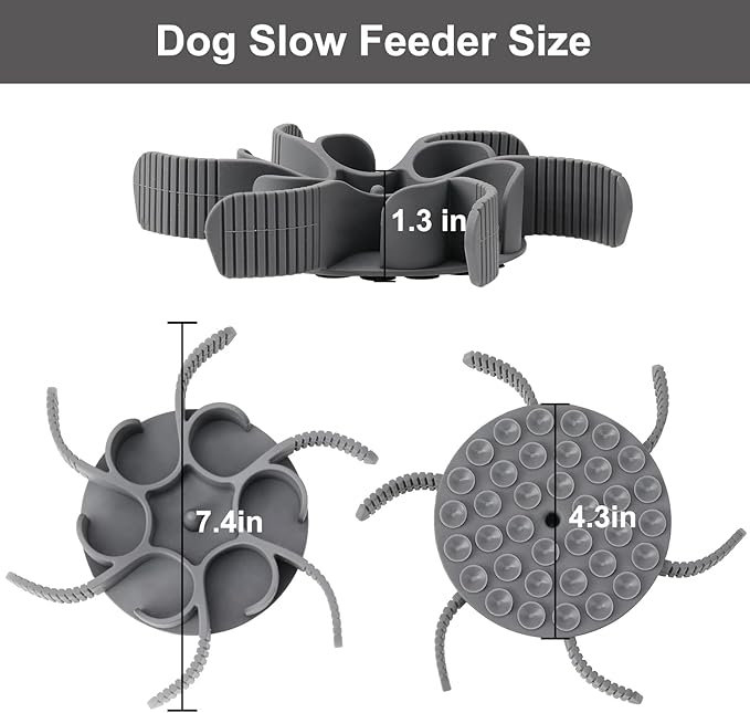 R0BTECH Dog Slow Feeder Bowls Silicone Spiral Pet Food Feeder Insert to Slow Down Eating for Large Medium Small Breed Dogs Perfect with Stainless Steel Glass Ceramic Pet Bowls (Grey)