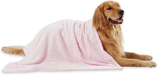 R0BTECH Bone Dry Embossed Bone Print Pet Blanket, Pink, 36x48"