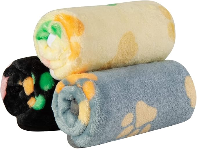 R0BTECH 1 Pack 3 Dog Blankets, Soft Fluffy Fleece Pet Blanket Warm Sleep Mat Paw Print Design Puppy Kitten Throw Blankets Doggy Blanket for Dogs