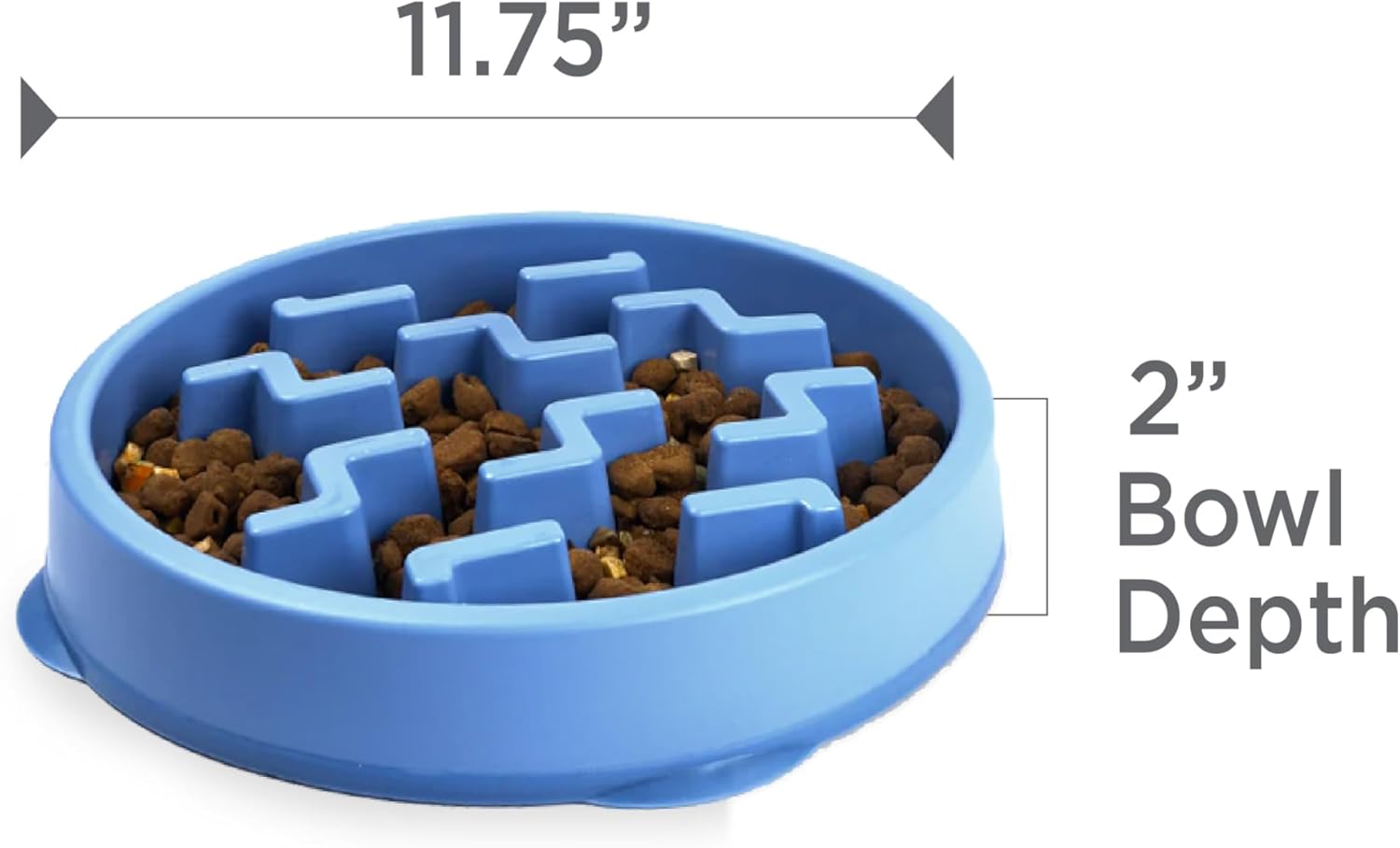 R0BTECH Hound Fun Feeder Slo Bowl – Large 4‑Cup Capacity, Slow Feeding, Medium to Large Dogs, Non‑Slip, Blue, Notch Pattern