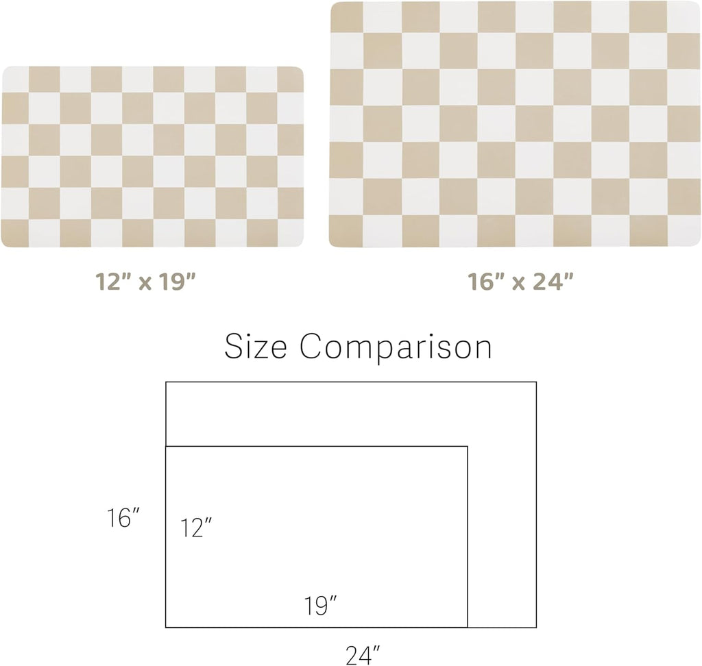 R0BTECH Checkered Dog Feeding Mat, Absorbent Mats for Dog Food and Water Bowl, Dispenser, Retro Aesthetic Khaki Beige Checkerboard Pet Placemat for Dogs, Cats, Puppy Accessories, 12" X 19”