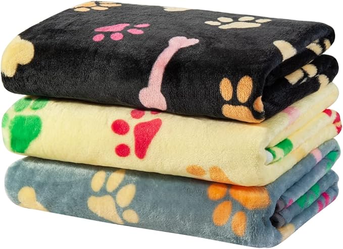 R0BTECH 1 Pack 3 Dog Blankets, Soft Fluffy Fleece Pet Blanket Warm Sleep Mat Paw Print Design Puppy Kitten Throw Blankets Doggy Blanket for Dogs