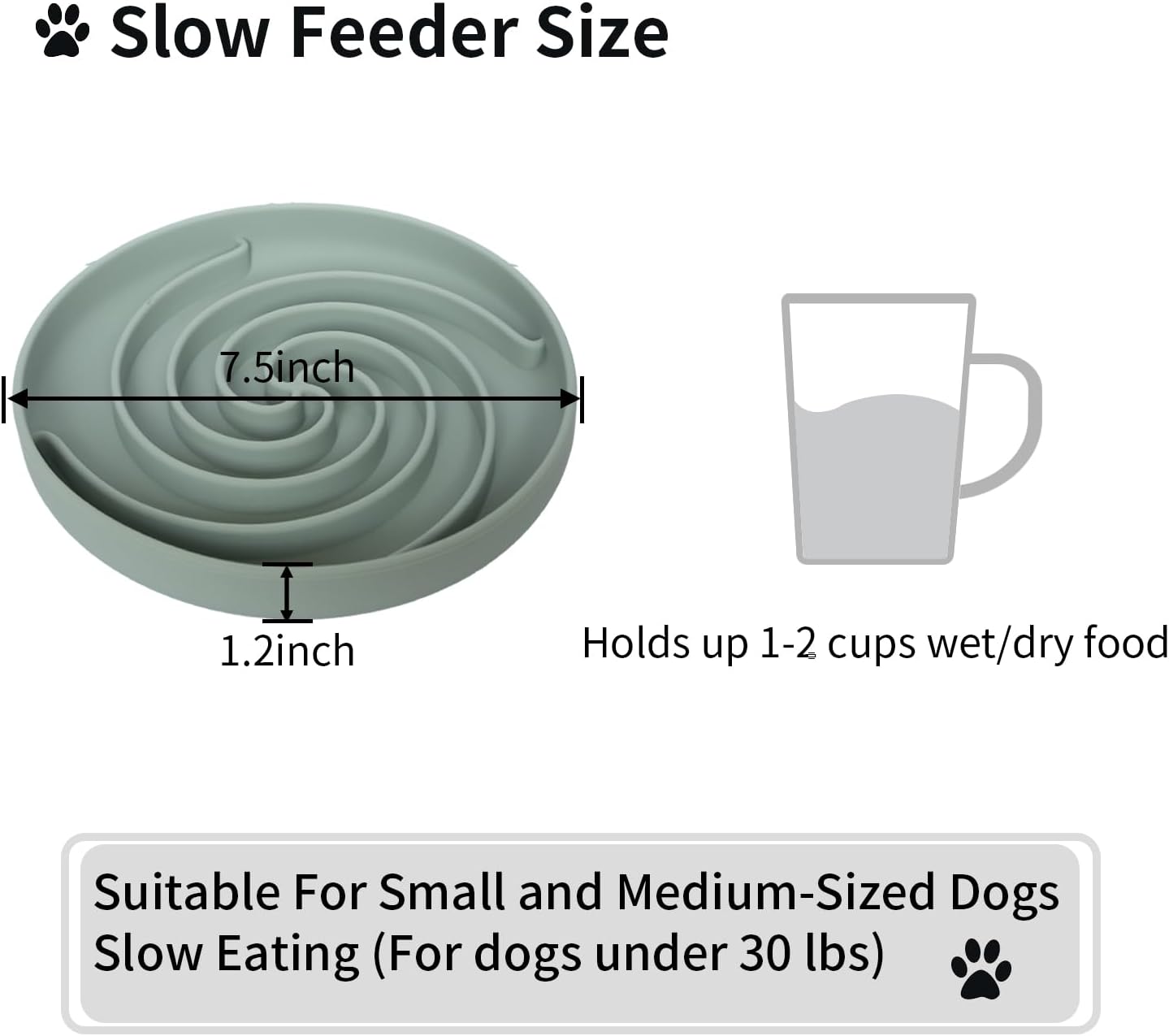 R0BTECH Slow Feeder Dog Bowls, Dishwasher Microwave Safe Silicone Puppy Puzzle Bowl with Non-Slip Design for Eating (Grey Green)