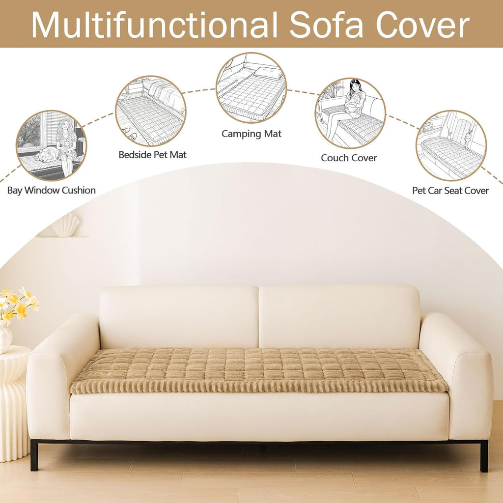 R0BTECH Couch Covers for Dogs Washable, Non Slip Plush Dog Sofa Protectors, Fuzzy Pet Couch Covers for 3 Cushion Sofa Pet Friendly (Camel, 27.6" x 59")