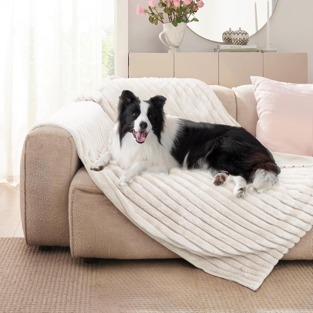 R0BTECH Waterproof Pet Blanket for Large Dogs & Cats - Reversible Calming Plush, Washable Furniture Cover for Couch, Bed, Car Seat, Blocks Leaks, Stains & Pet Fur (Cream, 30"x40")