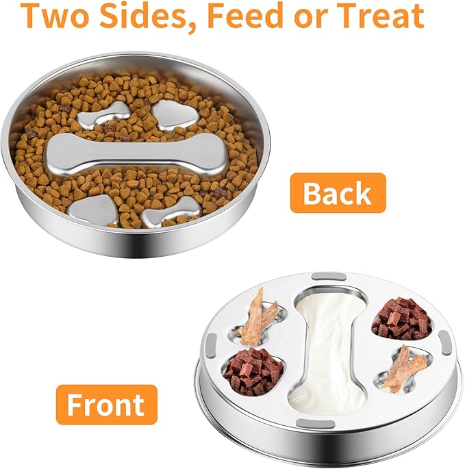 R0BTECH Novery Slow Feeder Dog Bowl - 2 Cups Stainless Steel Dog Slow Feeder Food Bowl, Metal Non-Slip Lick Plate,Puppy or Cat Food Holder,Pet Supplies,Puzzle Maze Dish for Medium Sized Breeds
