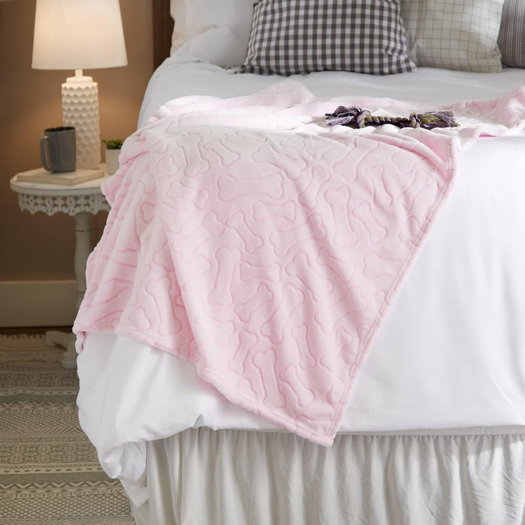 R0BTECH Bone Dry Embossed Bone Print Pet Blanket, Pink, 36x48"