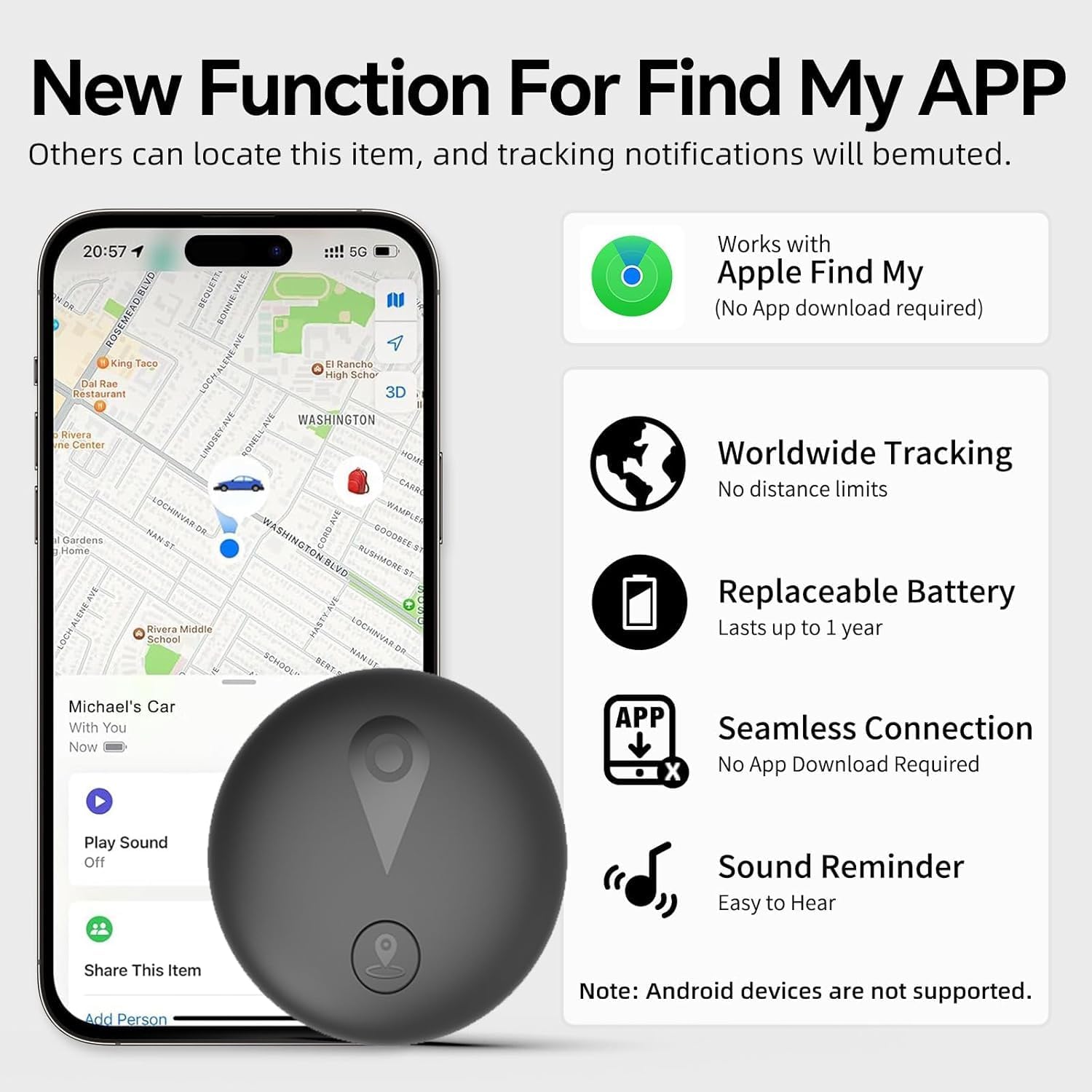 R0BTECH GPS Tracker for Dogs, Smart Collar with Real-Time Location - Pet Location Tracker with Holder, No Monthly Fee/No SIM Card, Works with iOS Find My, Ultra-Slim, IP68 Waterproof, Reliable Performance