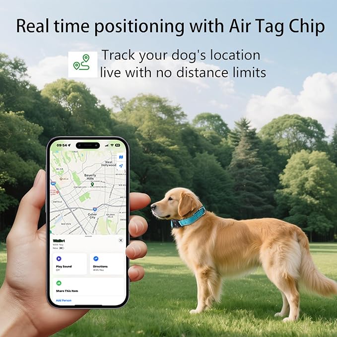 R0BTECH Smart Tracker Dog Collar, Waterproof Dog Collars Holder with Tracker Tag for Apple Find My (iOS Only) Reflective Pet Dog Collar Tracking for Small Medium Large Dogs (SkyBlue, M)