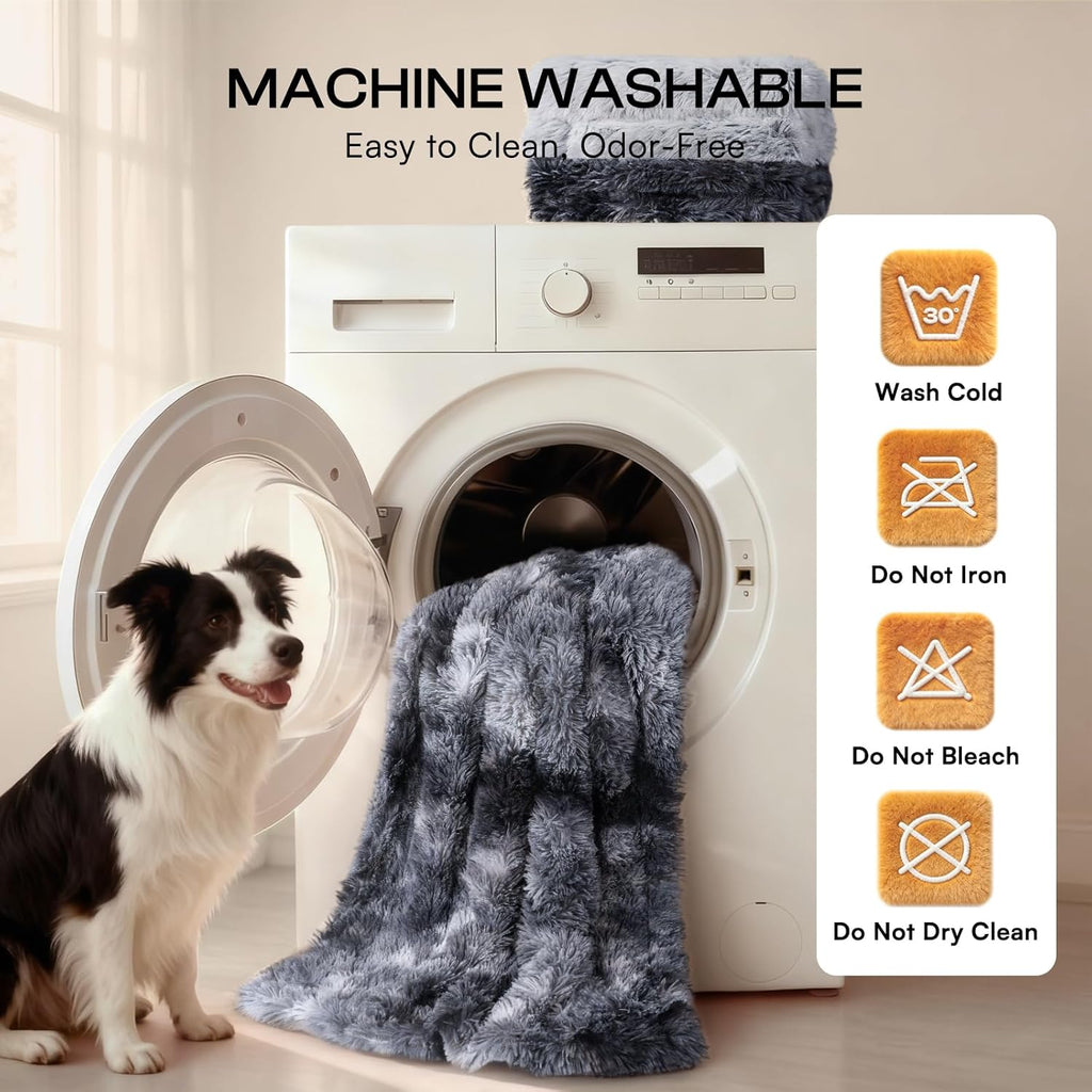R0BTECH Large Waterproof Dog Blanket for Pet Washable Liquid Proof Bed Intimacy Protection Shaggy Plush Calming Long Faux Fur Couch Cover Calming Cat Throw Blankets, Tie-dye Grey, 50" x 60"