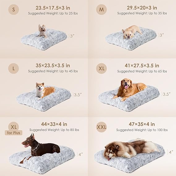 R0BTECH Fluffy Dog Crate Bed for Extra Large Dogs, Plush Faux Fur Pad, Calming Anti Anxiety XL Bed for Crate, Washable Soft Warm Dog Mat with Non-Slip Bottom, Grey