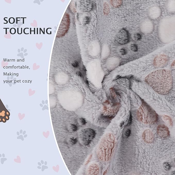 R0BTECH 6 Pack Small Dog Blanket, Super Soft Warm Pet Cover Blankets, Paw Print Puppy Fleece Flannel Blanket for Small Medium Dogs and Cats MW003