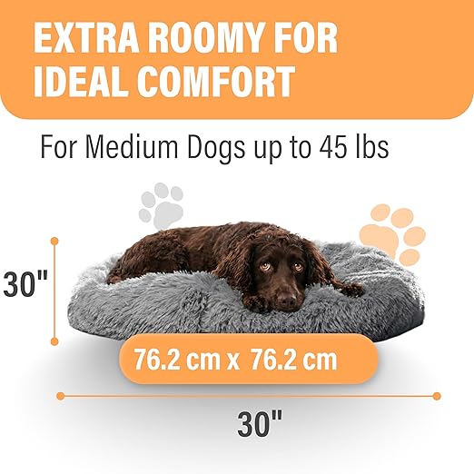 R0BTECH Pets Large Dog Bed, Calming Orthopedic Pet Bedding for Anxiety Relief, Joint Support & Comfort, Washable Dog Furniture, M 45lbs, Dark Grey