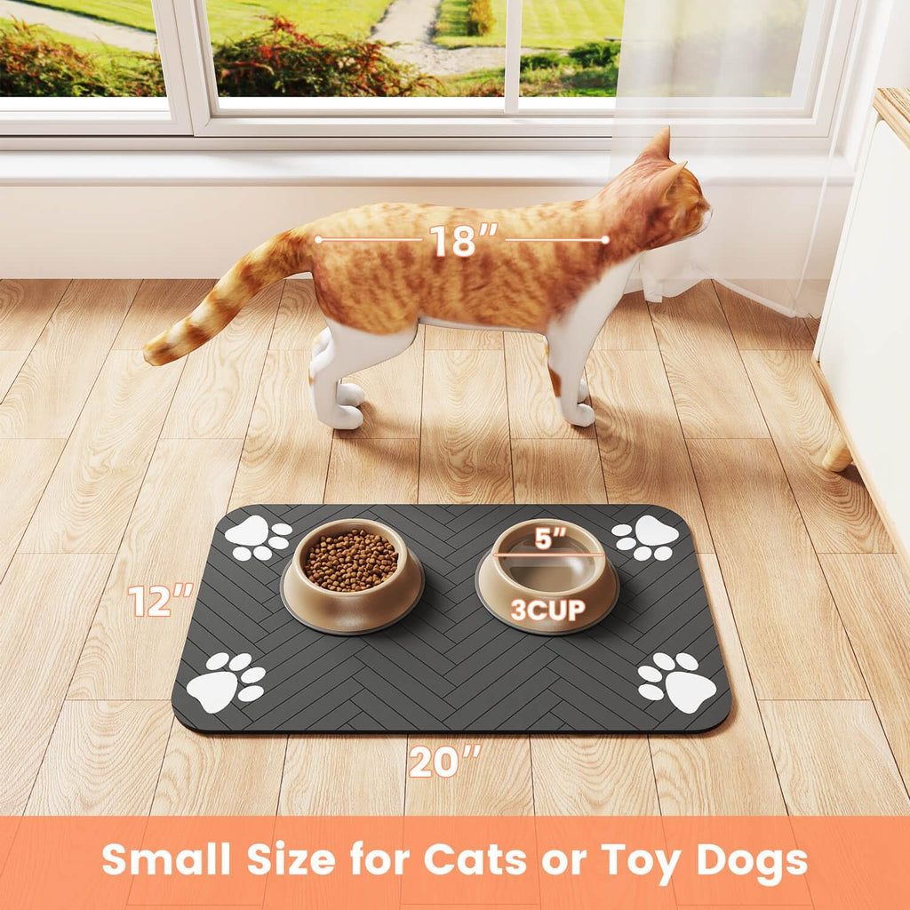 R0BTECH Pet Feeding Mat-Absorbent Pet Placemat for Food and Water Bowl, with Waterproof Rubber Backing, Quick Dry Water Dispenser Mat for Dog and Cat (20"x12", Striped Dark Gray)