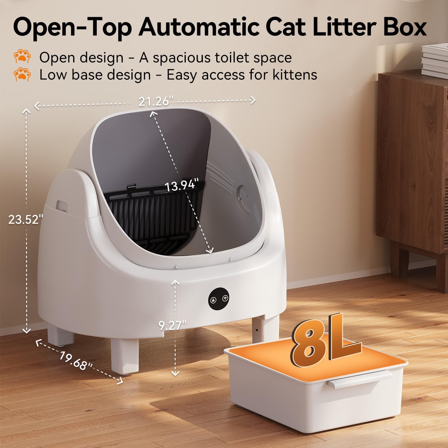 R0BTECH Automatic Litter Box App Control Self Cleaning Litter Box Odor Control＆Safety Protection for Multiple Cats with Garbage Bag, Cat Litter Mat and Fragrance Box