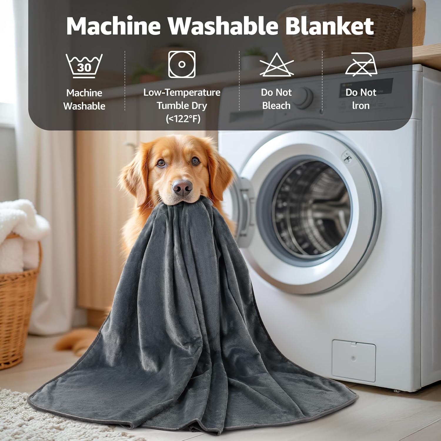 R0BTECH Waterproof Blanket for Bed: Reversible Soft Flannel Twin Bed Blanket 60" x 80", Leakproof Throw Spill-Proof Dog Pet Blanket for Couch Cover, Movie Time, Camping, Travel, Grey