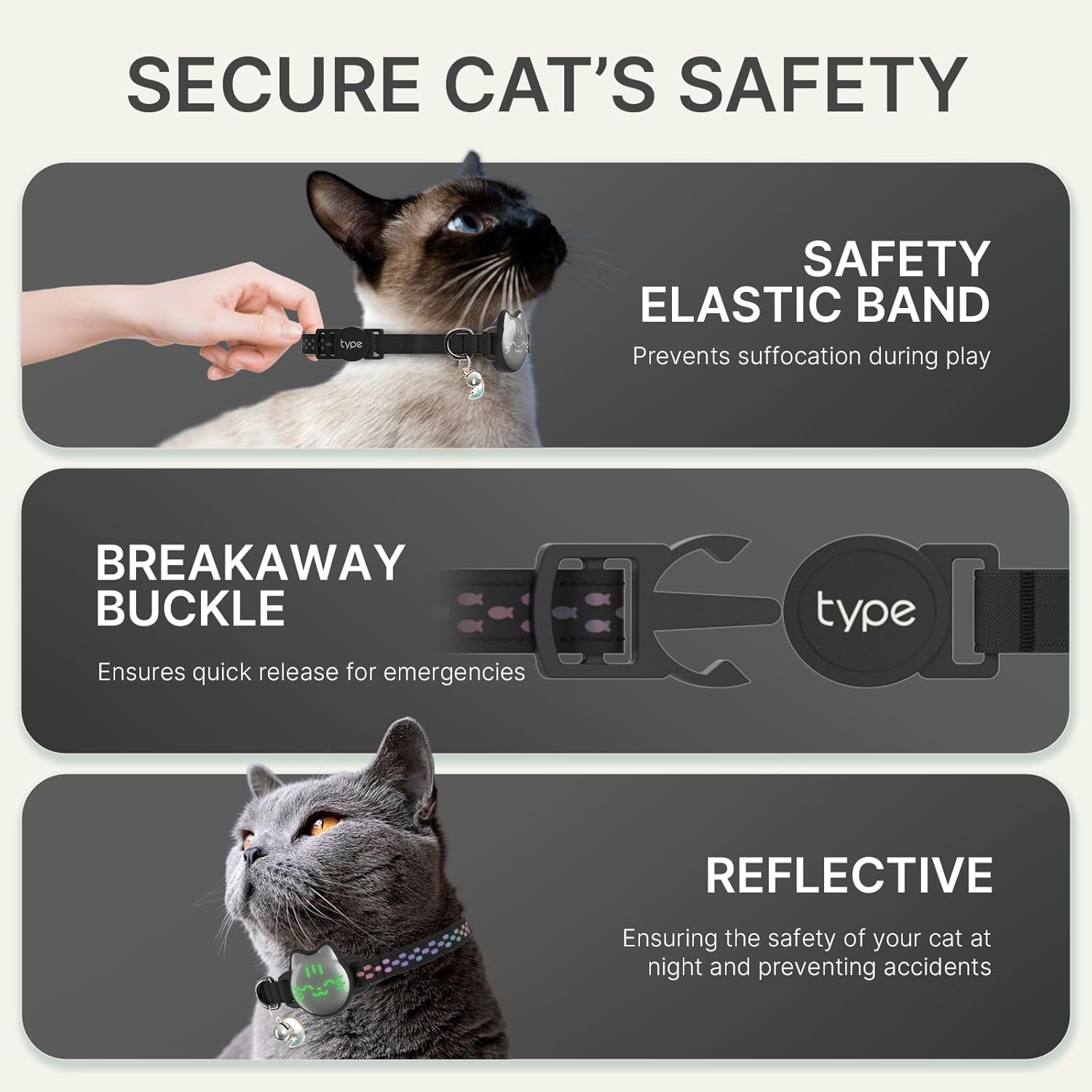 R0BTECH Waterproof Airtag 2nd & 1st Cat Collar, Breakaway Cat Airtag Collar with Luminous & Reflective Fish Pattern, Lightweight Kitten Collars for Apple Air tag, Hidden GPS Tracker Holder for Cats, Kittens