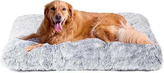 R0BTECH Fluffy Dog Crate Bed for Extra Large Dogs, Plush Faux Fur Pad, Calming Anti Anxiety XL Bed for Crate, Washable Soft Warm Dog Mat with Non-Slip Bottom, Grey