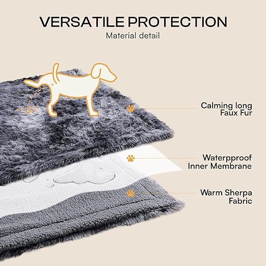 R0BTECH Large Waterproof Dog Blanket for Pet Washable Liquid Proof Bed Intimacy Protection Shaggy Plush Calming Long Faux Fur Couch Cover Calming Cat Throw Blankets, Tie-dye Grey, 50" x 60"