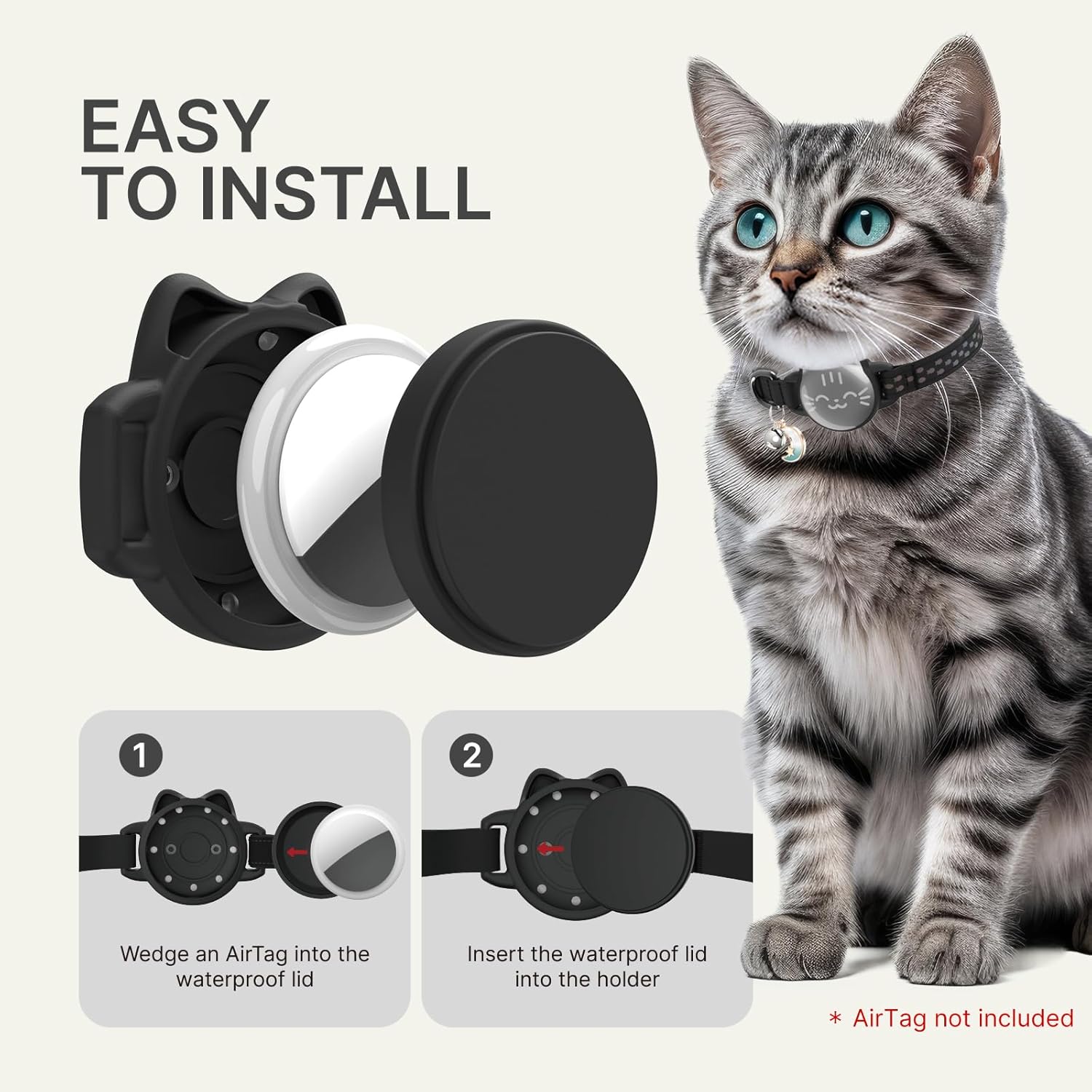 R0BTECH Waterproof Airtag 2nd & 1st Cat Collar, Breakaway Cat Airtag Collar with Luminous & Reflective Fish Pattern, Lightweight Kitten Collars for Apple Air tag, Hidden GPS Tracker Holder for Cats, Kittens