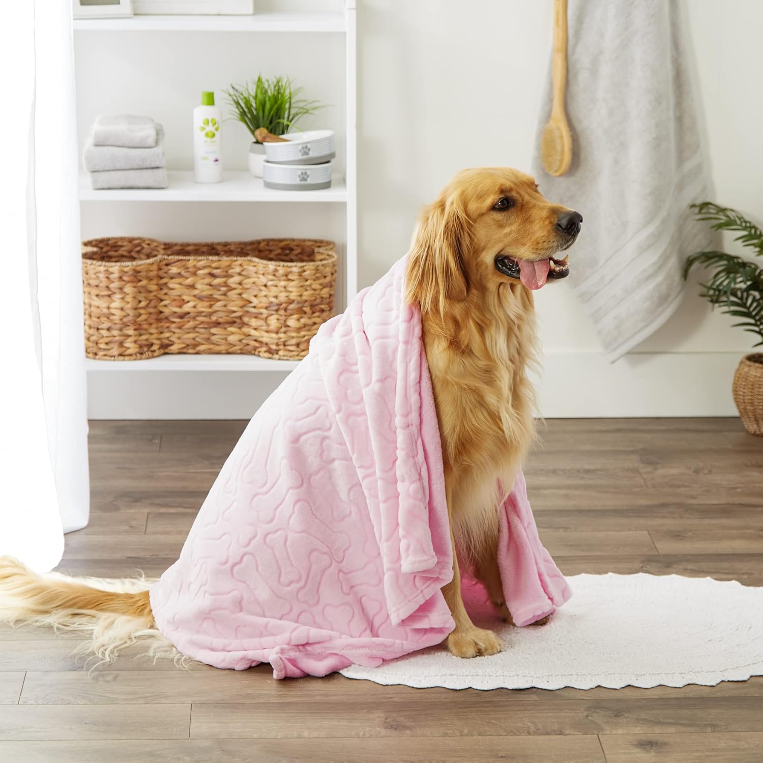 R0BTECH Bone Dry Embossed Bone Print Pet Blanket, Pink, 36x48"