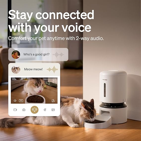 R0BTECH Automatic Cat Feeder with Camera, 1080P HD & Night Vision, 5GHz/2.4GHz WiFi & Cam Smart Pet Feeder with App Control, 2-Way Audio, Motion Alerts for Cats & Dogs, Stainless Steel Single Tray