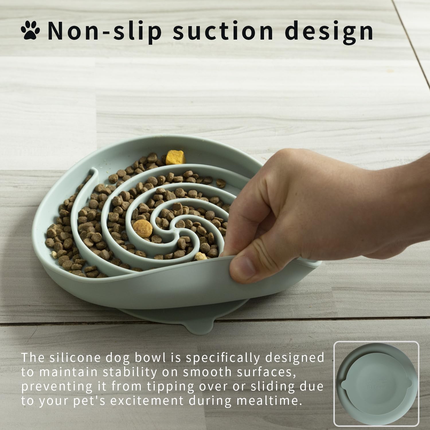 R0BTECH Slow Feeder Dog Bowls, Dishwasher Microwave Safe Silicone Puppy Puzzle Bowl with Non-Slip Design for Eating (Grey Green)