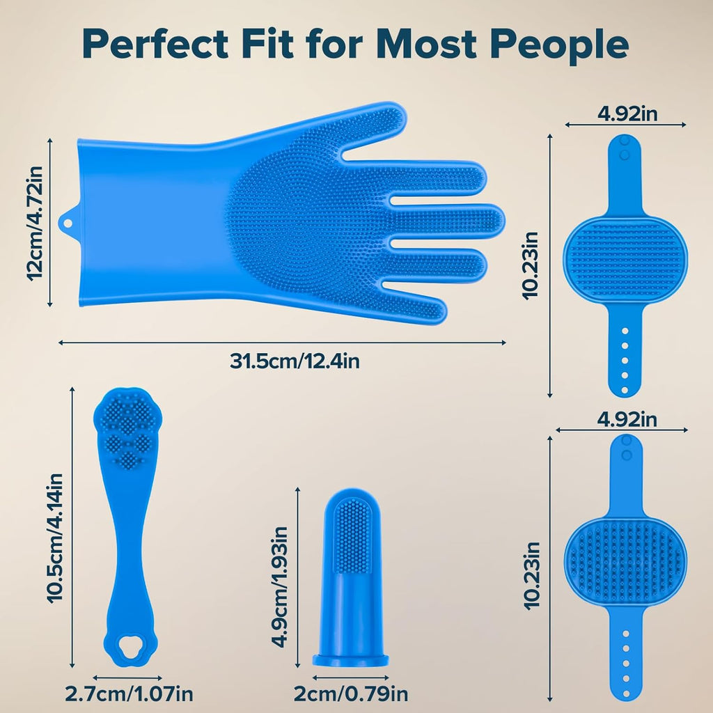 R0BTECH 6PCS Pet Grooming Kit for Dogs, Cats and Horses | Dog Washing Gloves | Cleanroom Gloves | Dog Bath Brush | Dog Bath Gloves | Dog Shampoo Brush | Dog Bath Supplies (Navy Blue)
