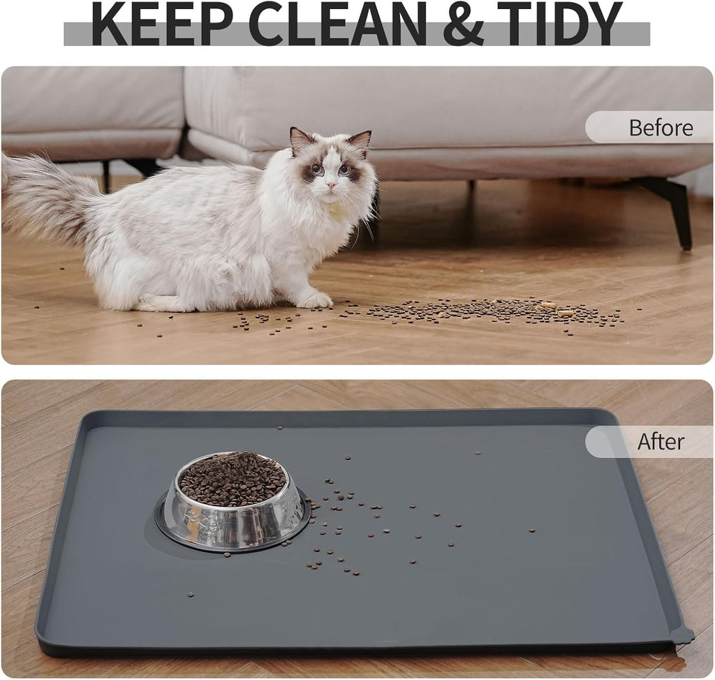 R0BTECH Silicone Pet Feeding Mat - Waterproof & Non-Slip Dog Cat Placemat | High Raised Edges Prevent Food & Water Spills to Protect Floors, Easy to Clean, Fit for Dog Cat Bowls