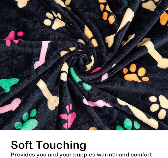 R0BTECH 1 Pack 3 Dog Blankets, Soft Fluffy Fleece Pet Blanket Warm Sleep Mat Paw Print Design Puppy Kitten Throw Blankets Doggy Blanket for Dogs