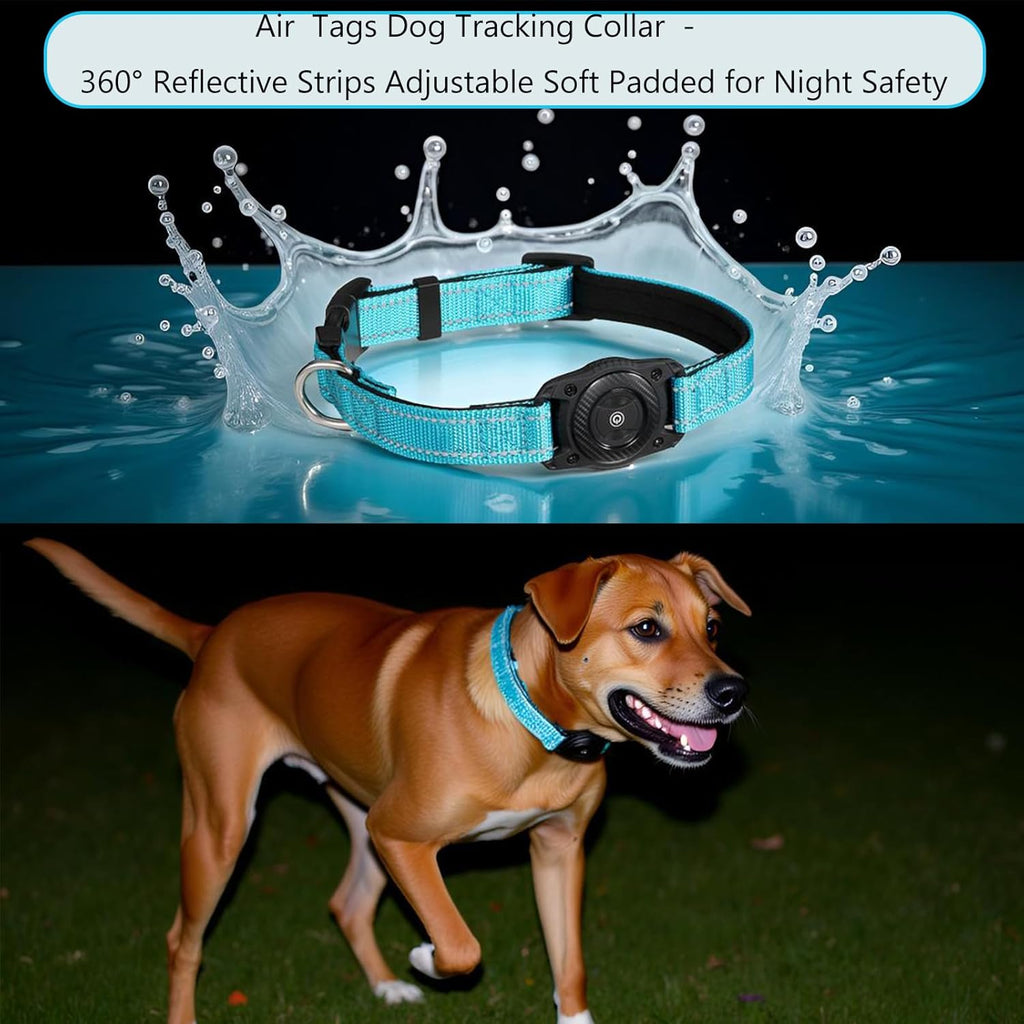 R0BTECH Smart Tracker Dog Collar, Waterproof Dog Collars Holder with Tracker Tag for Apple Find My (iOS Only) Reflective Pet Dog Collar Tracking for Small Medium Large Dogs (SkyBlue, M)