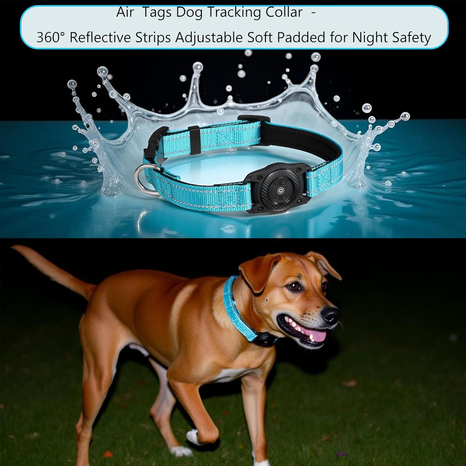 R0BTECH Smart Tracker Dog Collar, Waterproof Dog Collars Holder with Tracker Tag for Apple Find My (iOS Only) Reflective Pet Dog Collar Tracking for Small Medium Large Dogs (SkyBlue, M)