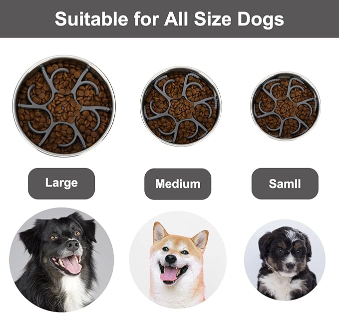 R0BTECH Dog Slow Feeder Bowls Silicone Spiral Pet Food Feeder Insert to Slow Down Eating for Large Medium Small Breed Dogs Perfect with Stainless Steel Glass Ceramic Pet Bowls (Grey)