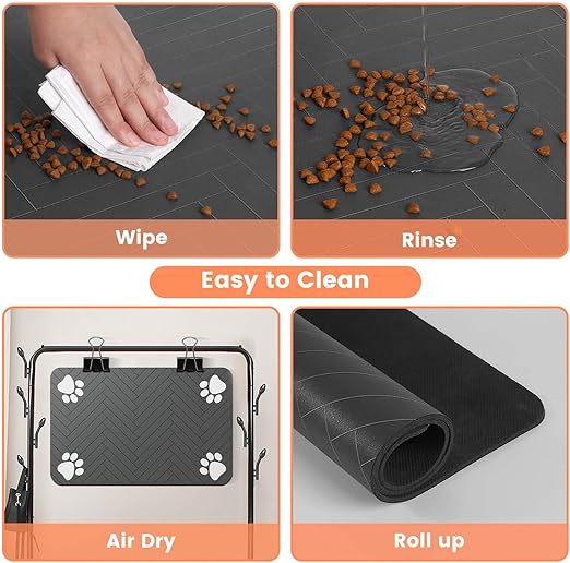 R0BTECH Pet Feeding Mat-Absorbent Pet Placemat for Food and Water Bowl, with Waterproof Rubber Backing, Quick Dry Water Dispenser Mat for Dog and Cat (20"x12", Striped Dark Gray)
