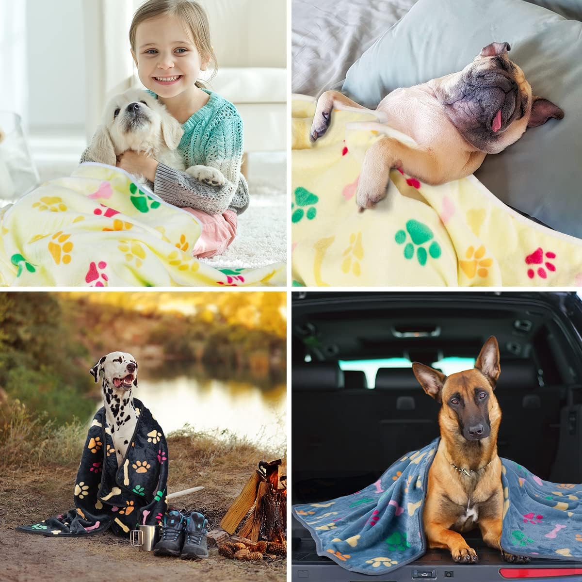 R0BTECH 1 Pack 3 Dog Blankets, Soft Fluffy Fleece Pet Blanket Warm Sleep Mat Paw Print Design Puppy Kitten Throw Blankets Doggy Blanket for Dogs
