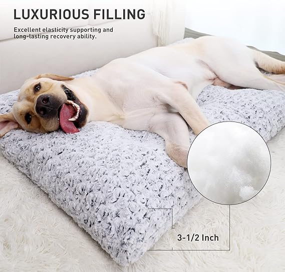 R0BTECH Washable Dog Bed Deluxe Plush Dog Crate Beds Comfy Kennel Pad Anti-Slip Pet Sleeping Mat for Large, Jumbo, Medium, Small Dogs Breeds, 35" x 23", Gray