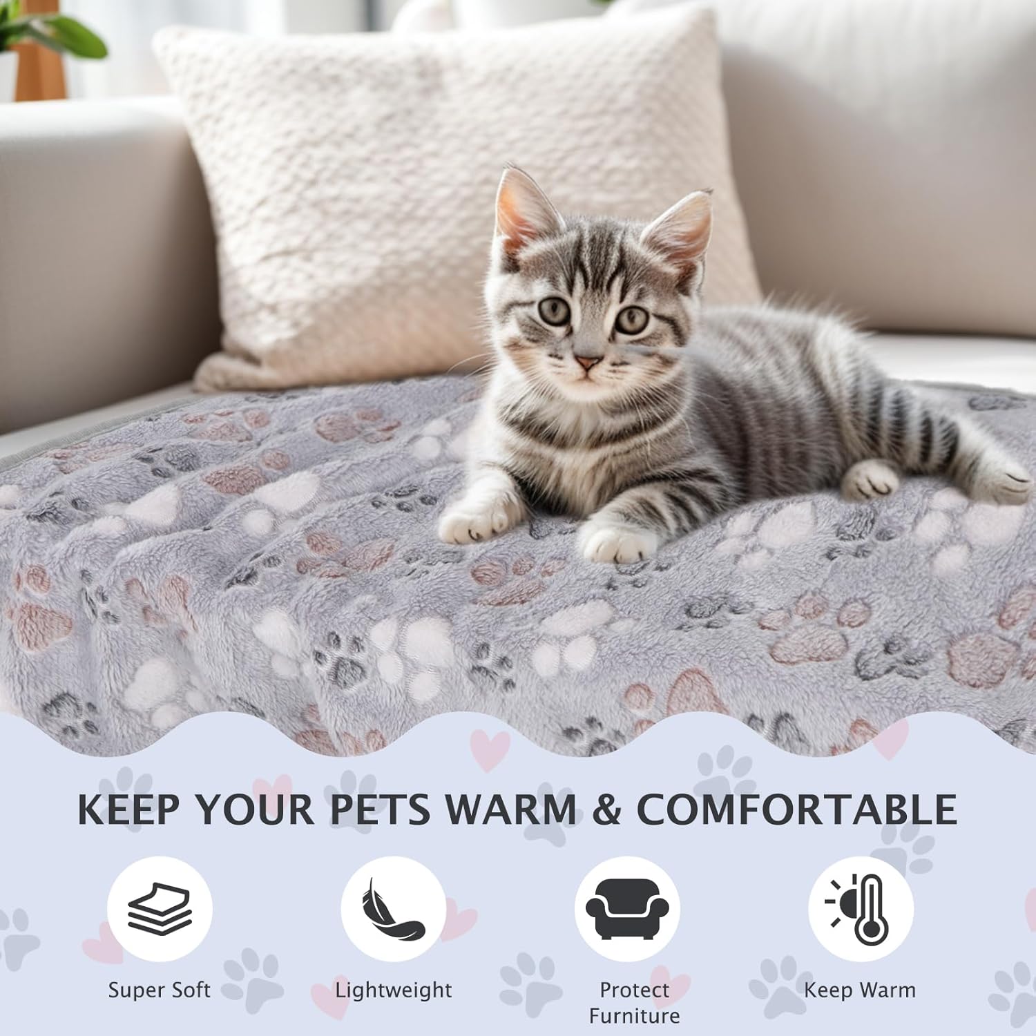 R0BTECH 6 Pack Small Dog Blanket, Super Soft Warm Pet Cover Blankets, Paw Print Puppy Fleece Flannel Blanket for Small Medium Dogs and Cats MW003