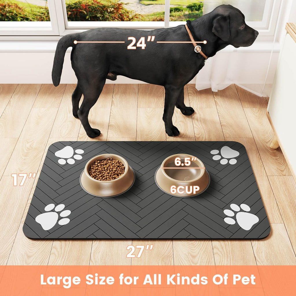 R0BTECH Pet Feeding Mat-Absorbent Pet Placemat for Food and Water Bowl, with Waterproof Rubber Backing, Quick Dry Water Dispenser Mat for Dog and Cat (20"x12", Striped Dark Gray)