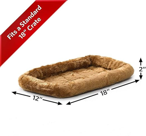 R0BTECH  for Pets QuietTime XXS Dog Bed – Cinnamon Faux Fur Bolster, Ultra-Soft and Machine Washable, Fits 18-Inch Crates and Carriers, for Small Dogs and Cats