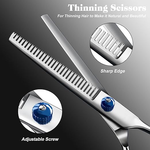 R0BTECH Professional 4 in 1 Dog & Cat Grooming Scissors Kit with Safety Round Tips,Sharp & Durable,Dog Shears for Grooming - Includes Straight, Curved, Thinning Scissors and Comb - Premium Pet Supplies
