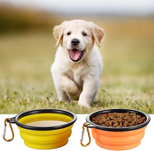 R0BTECH Collapsible Dog Bowl for Travel (12oz), 6 Pack Portable Pet Bowl with Carabiners, Foldable, Expandable