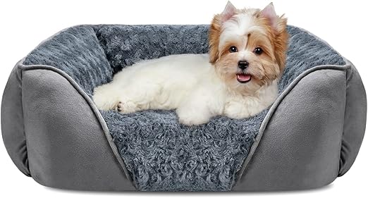 R0BTECH Rectangle Washable Orthopedic Dog Bed for Small, Medium and Large Dogs, Soft Calming, Sleeping Puppy Bed Durable Pet Cuddler with Anti-Slip Bottom, S (20"x19"x6")